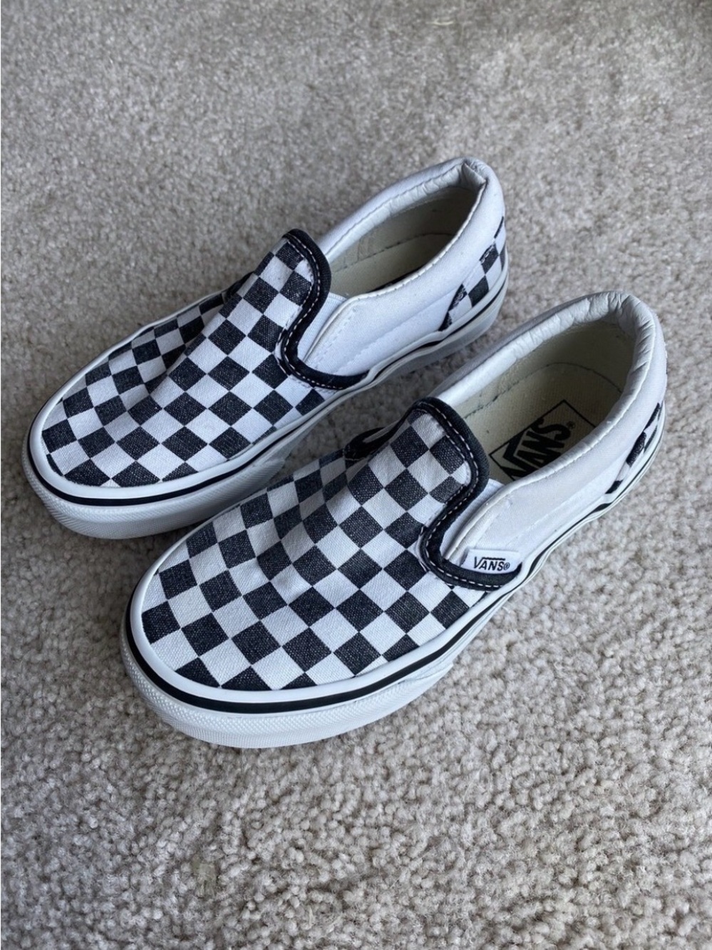 Vans Kids Checkerboard Slip-On Sneakers in Black and White